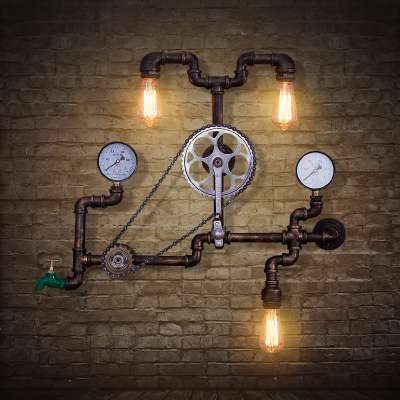 9.19-13 High qualit corridor edison bulbs antique Water pipe industrial wall mounted light